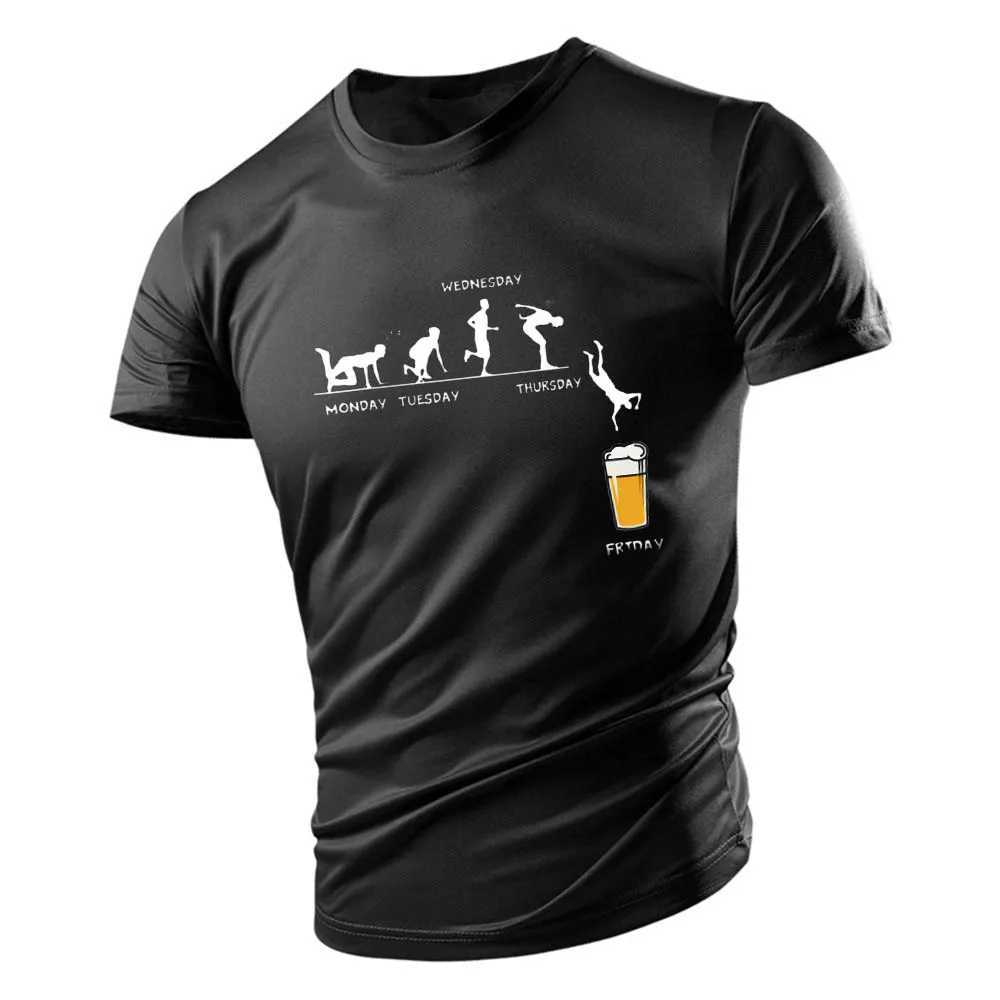Four Seasons Fashion Casual Sports 2d Beer Print MenS Round Neck Plus Size Short Sleeve T-Shirt Loose Comfortable Quick DryXJ250117