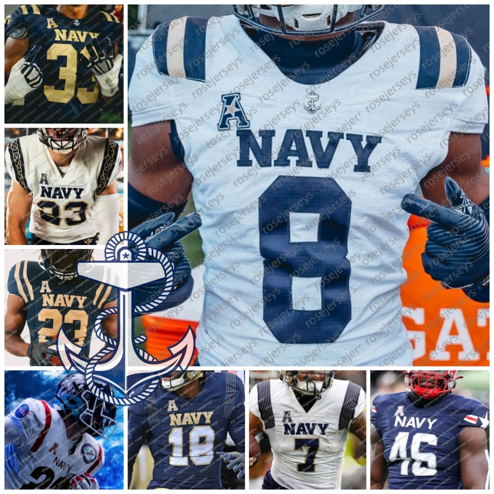 Custom Navy Midshipmen Blake Horvath Eli Heidenreich Braxton Woodson Lance Gossett Brandon Chatman Alex Tecza Nathan Kent Men Women Youth Kids Football Jerseys