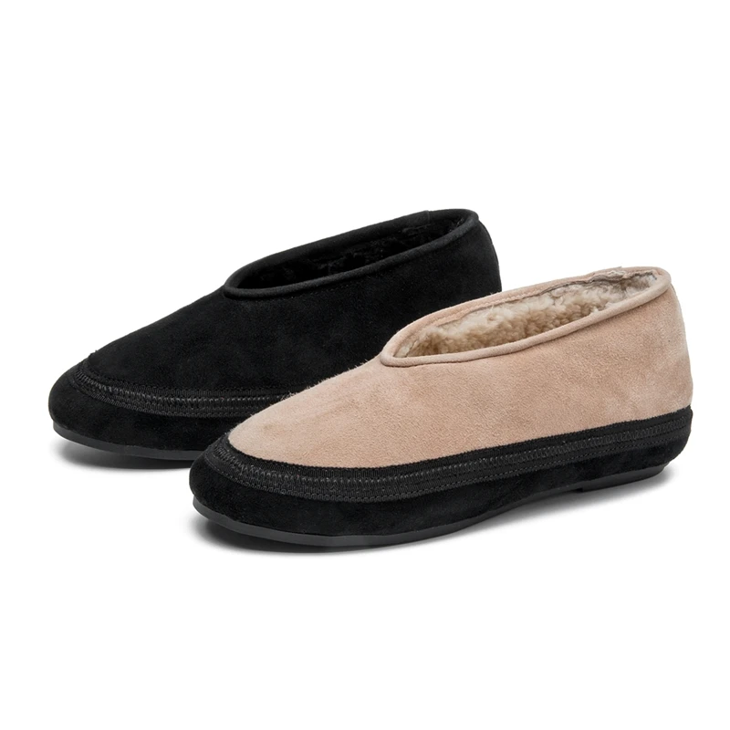 AIYUQI Winter Flat Shoes Women Wool Lining Warm Women Snow Shoes Genuine Leather Comfortable Female Winter Ballet Shoes