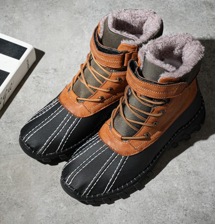 Casual Shoes Waterproof Snow Boots Men's Autumn/Winter High Top Handmade Men's Shoes Outdoor Work Boots with Velvet Duck billed Boots Cotton