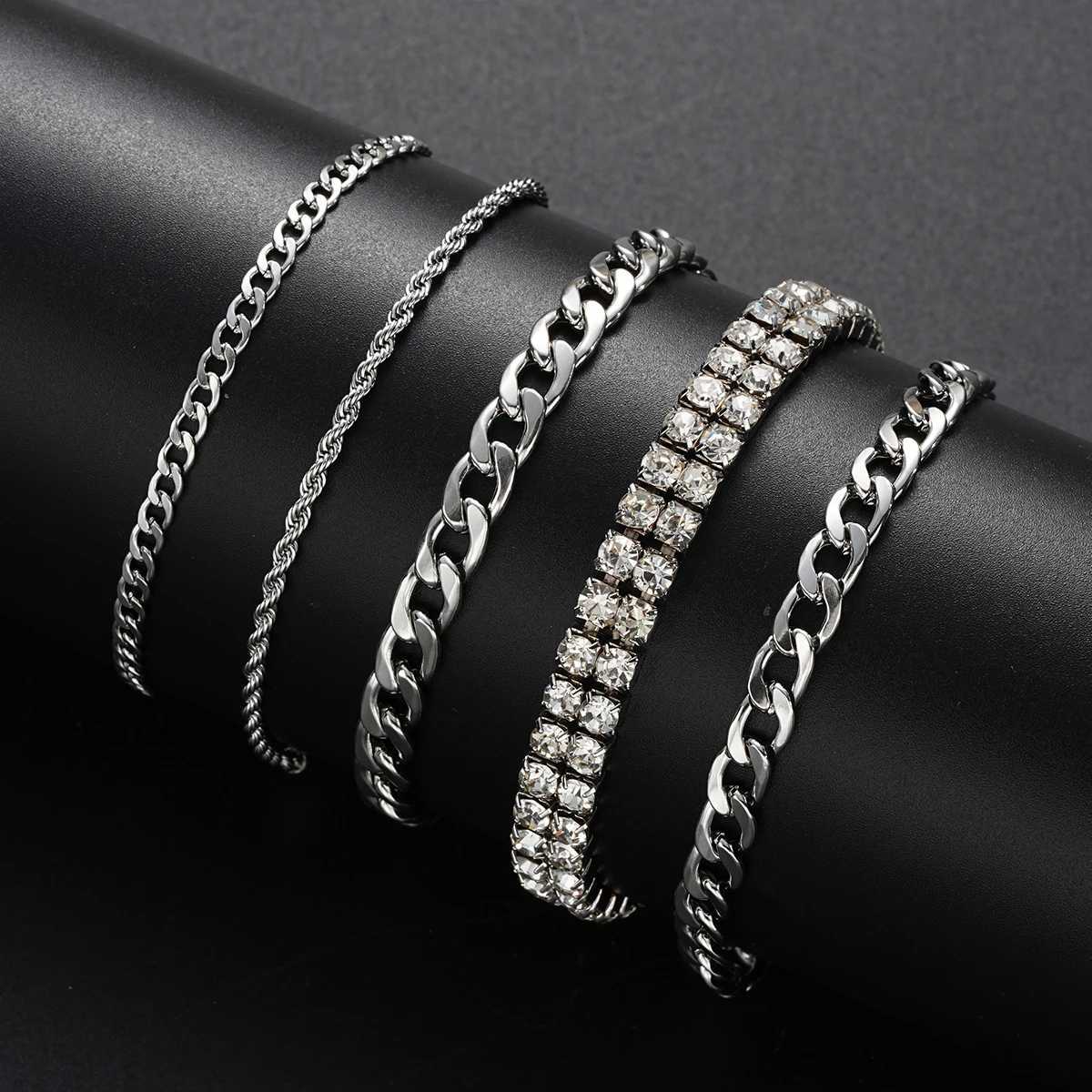 8Pcs/Set Stainl Steel Twisted Cuban Bracelets For Women Men Simple Silver Color Crystal Unisex Bracelets Sets Tren JewelryXJ250117