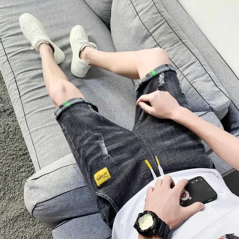 Mens Short Jeans Pants Straight Ripped Streetwear Black Male Denim Shorts with Comfortable Xxxl Vintage Cowboy Y2k Fashion XlXJ250117