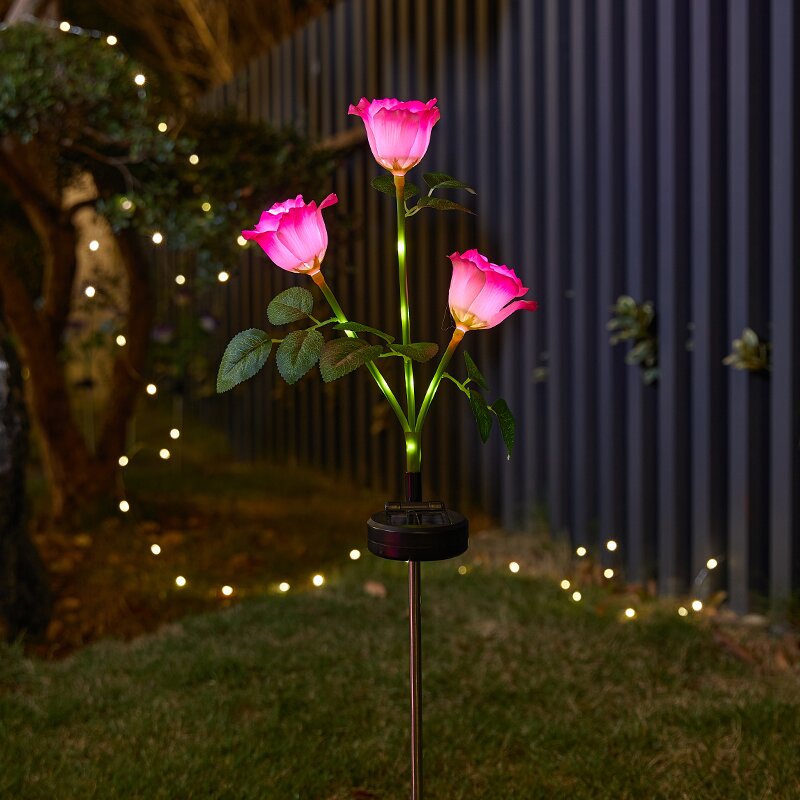 New solar rose flower light led simulation rose flower light solar ground plug lawn garden light