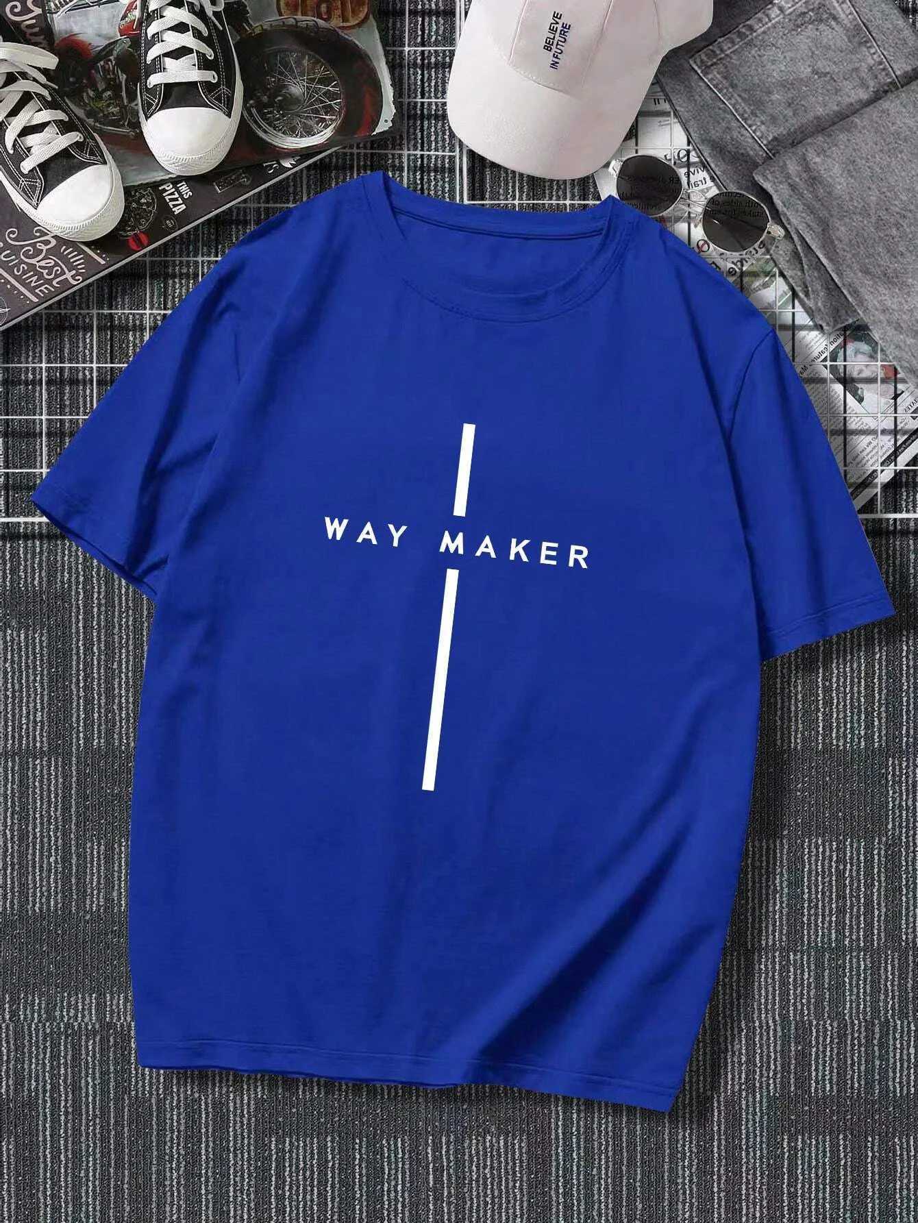 Mens 100% cotton summer loose size Fashionable WAY MAKER print slim fit casual sports round neck short sleeved T-shirt topXJ250117