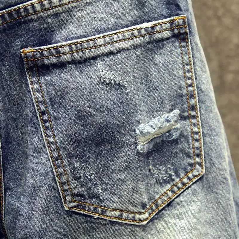 Mens Short Jeans Pants with Pockets Selvedge Male Denim Shorts Ripped Jorts Streetwear Y2k Fashion New in Buttons Korean Cut XlXJ250117