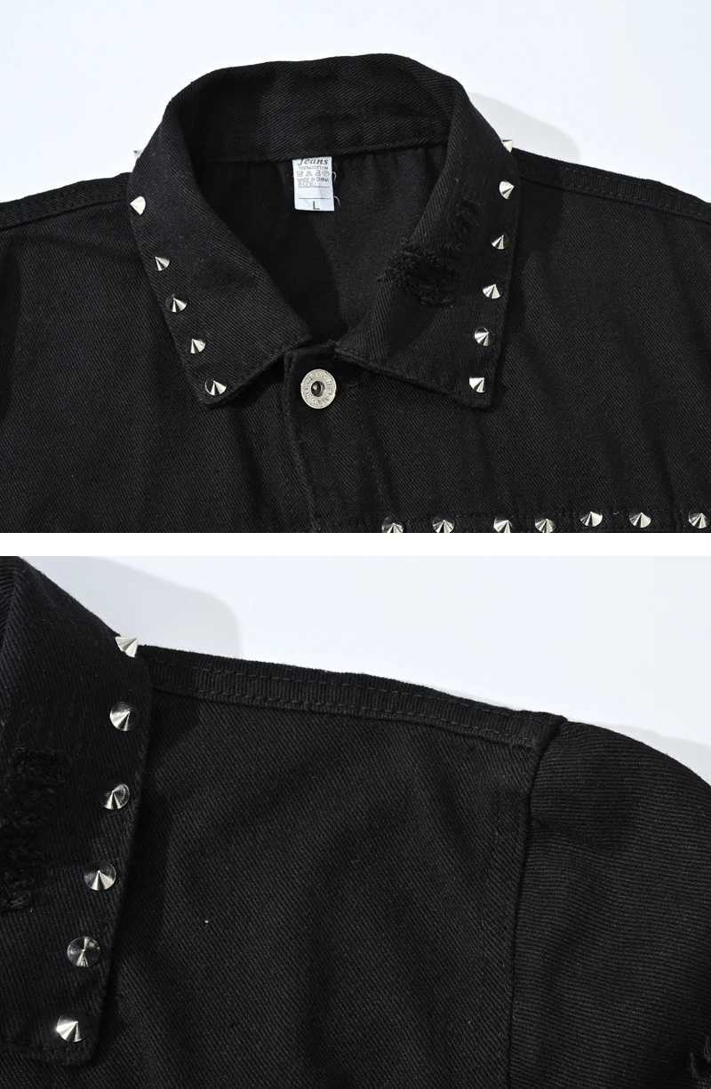 Mens Fashion Punk Jeans Jacket With Rivets High Street Ripped Denim Coat Slim Fit Distressed Studded Outerwear With Holes W250116