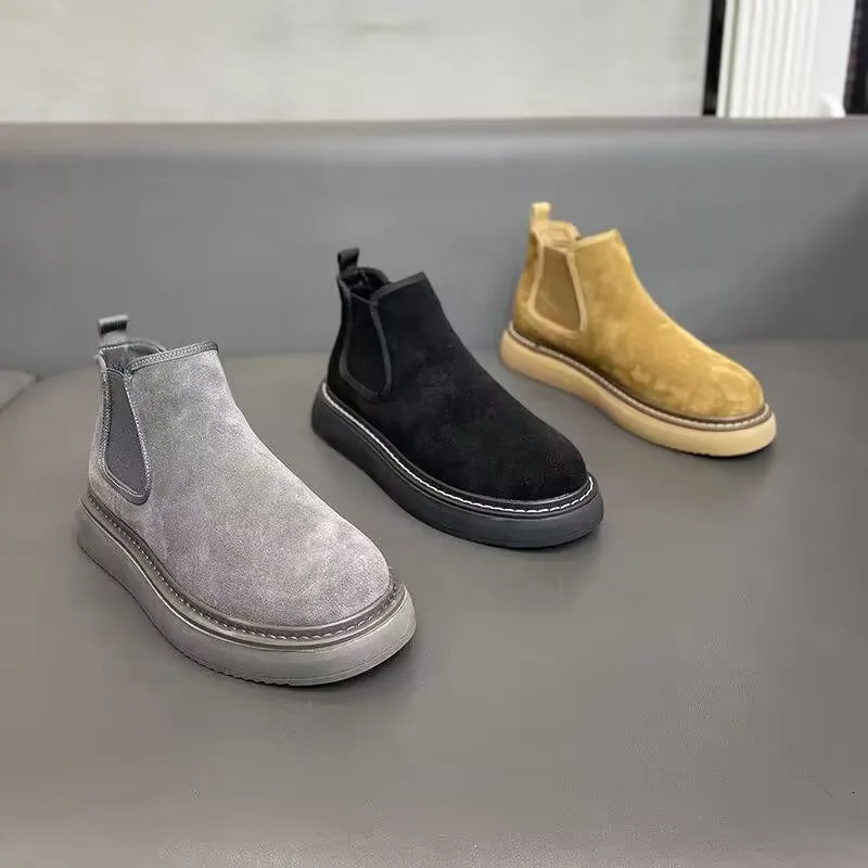 Mens Boots With Velvet Sanded Leather Autumn And Winter Thick Sole Increase Comfortable Lightweight Handsome Cotton Shoes 250114