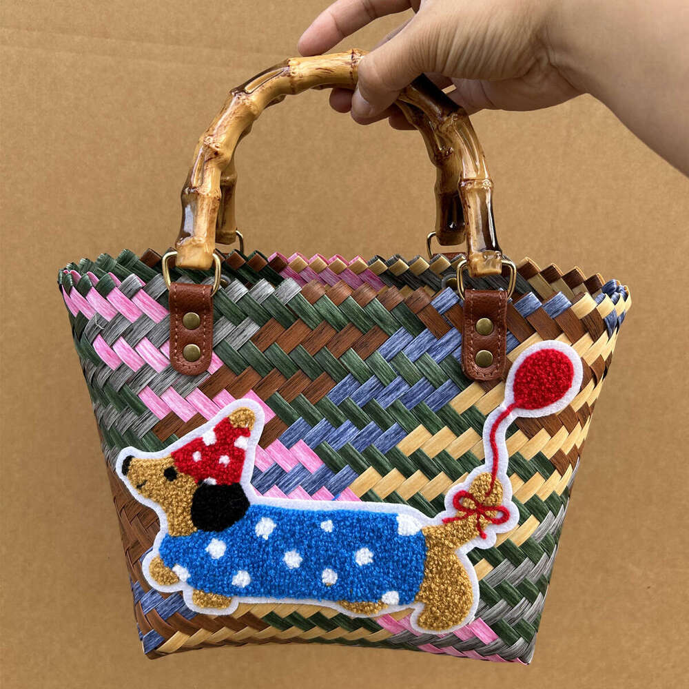 New Designer Woven Handbag Tote Bag Striped Sausage dog Nylon Rope Pendant Tote Beach Bag Women's Casual Handbag For Commute Travel