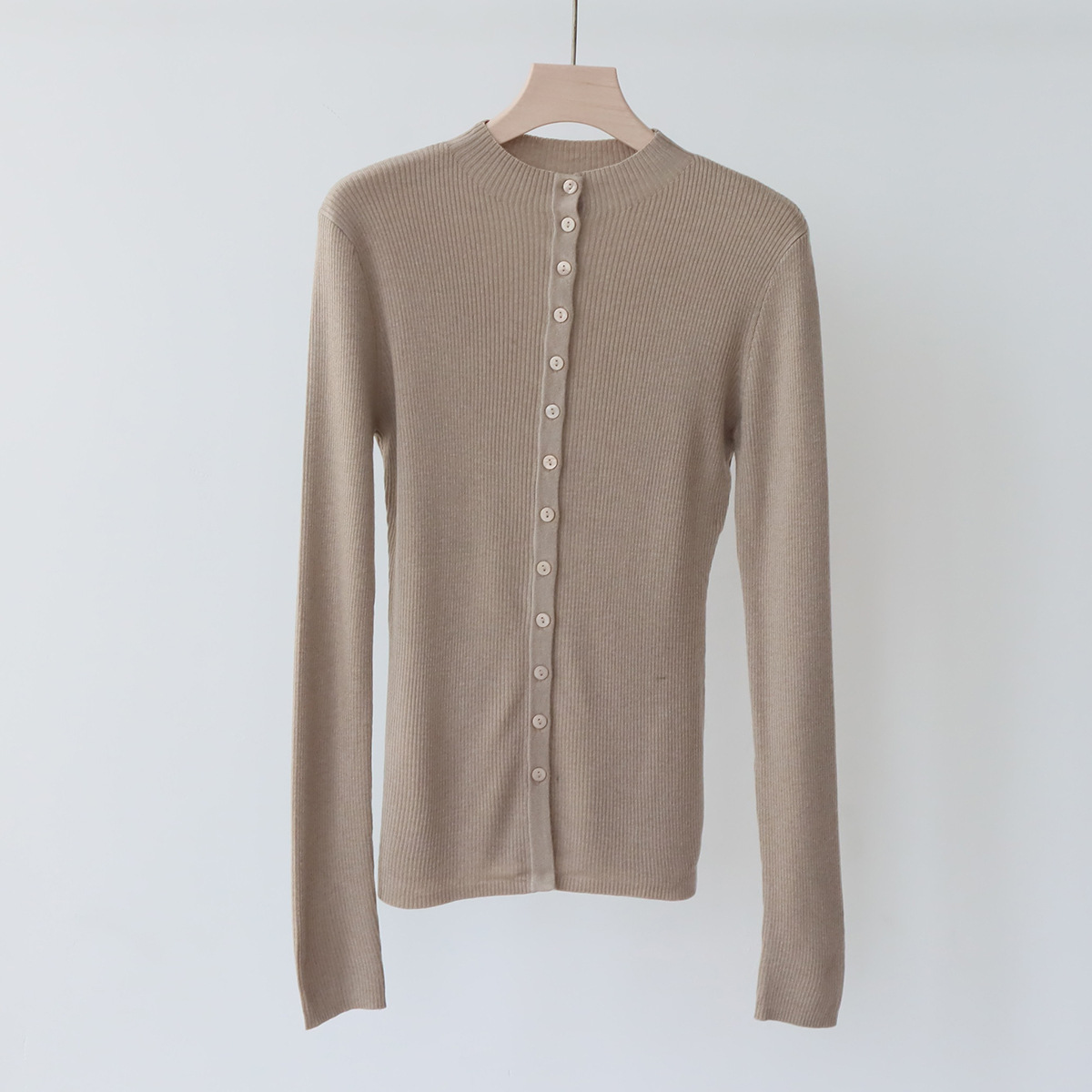 bbmy1 Elegant Woolen Knit Cardigan with French Cuff - Comfortable High Neck Slimming Layering Option for Women
