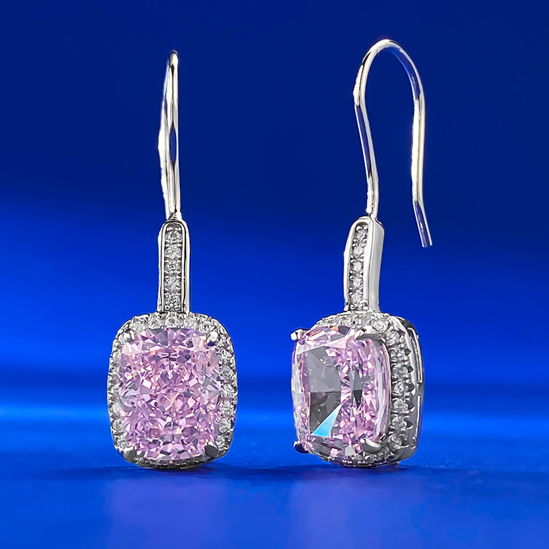 Gorgeous Dangle Earrings Jewelry Real 100% Sterg Sier Cushion Shape White Moissanite Dia Emerald Women Wedding Drop Hook Earring Gift