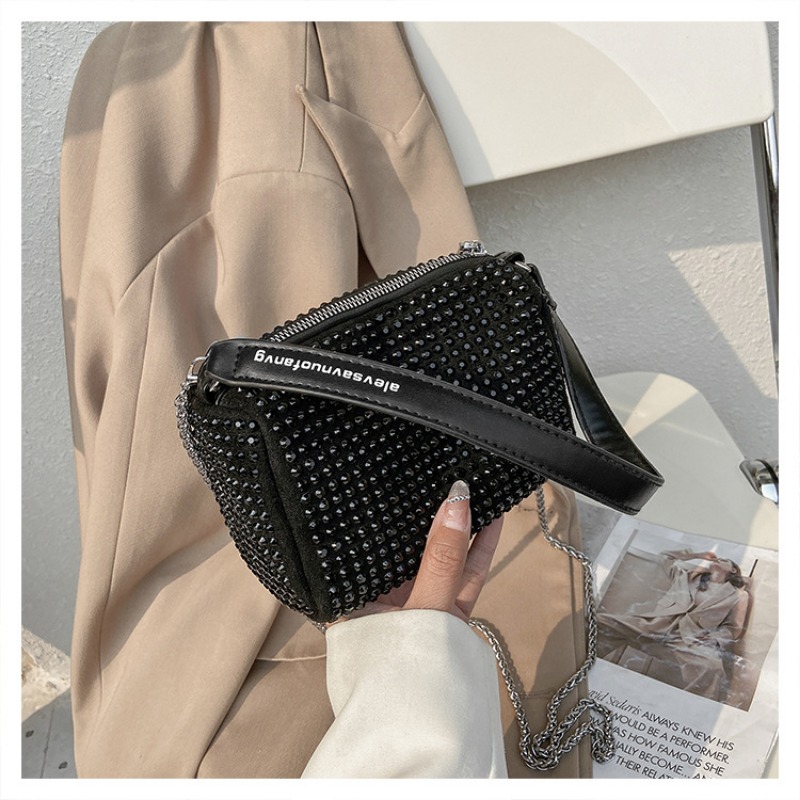 Chic Rhinestone-Embellished Shoulder Messenger Bag with Durable Chain Straps