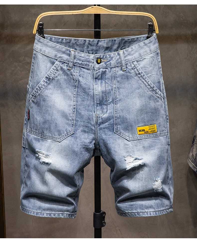Blue Mens Ripped Short Jeans Clothing Bermuda Cotton Shorts Breathable Denim Shorts Male 2024 New koreanFashion y2k jean shortsXJ250117