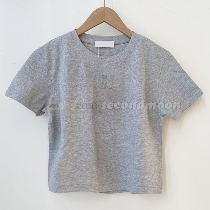 Solid Color t Shirt Women Round Neck Tee Spring Summer t Shirts Letters Print Tees