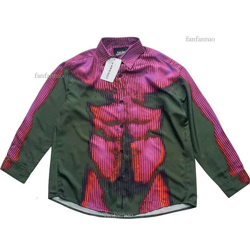 Gradient Color Human Body Image Print Patchwork Shirts for Men and Women Streetwear Baggy Camisas Ropa Hombre Y2k Clothing 240329