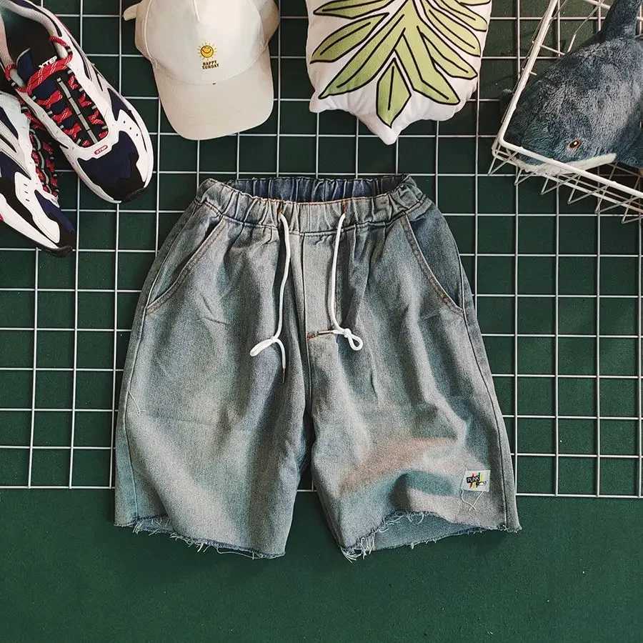 Mens Short Jeans Pants Long Half Bermuda Drawstring Male Denim Shorts Trend 2024 Y2k Fashion With Youthful Emo Sale Cut BlueXJ250117