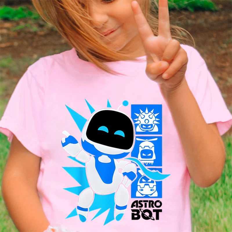 New Astro Bot T-shirt Kids Cute Cartoon Figure Graphic T Shirt Boys Girls Casual Short Sleeve Tops Creative Robot Fashion Shirt M250116