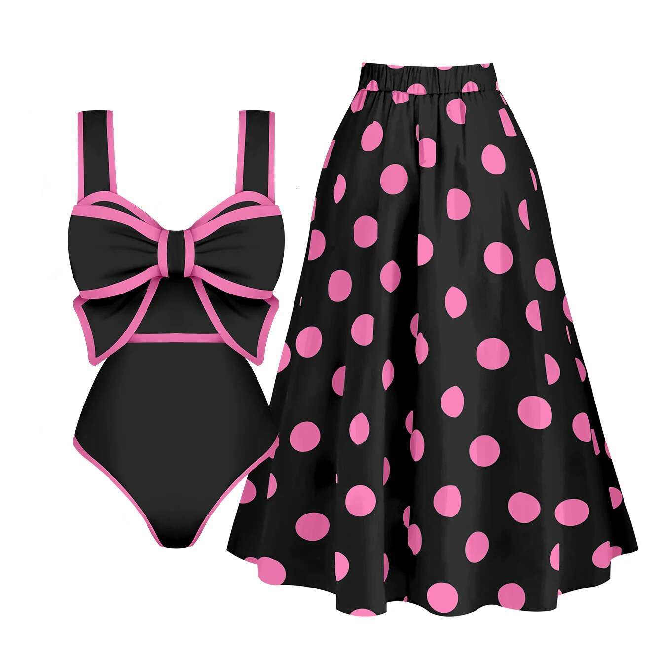 2025 Black White Retro One Piece Swimsuit Women Bow Tie Swimwear With Skirt Sexy Bathing Suit Monokini Bodysuit Beach Wear