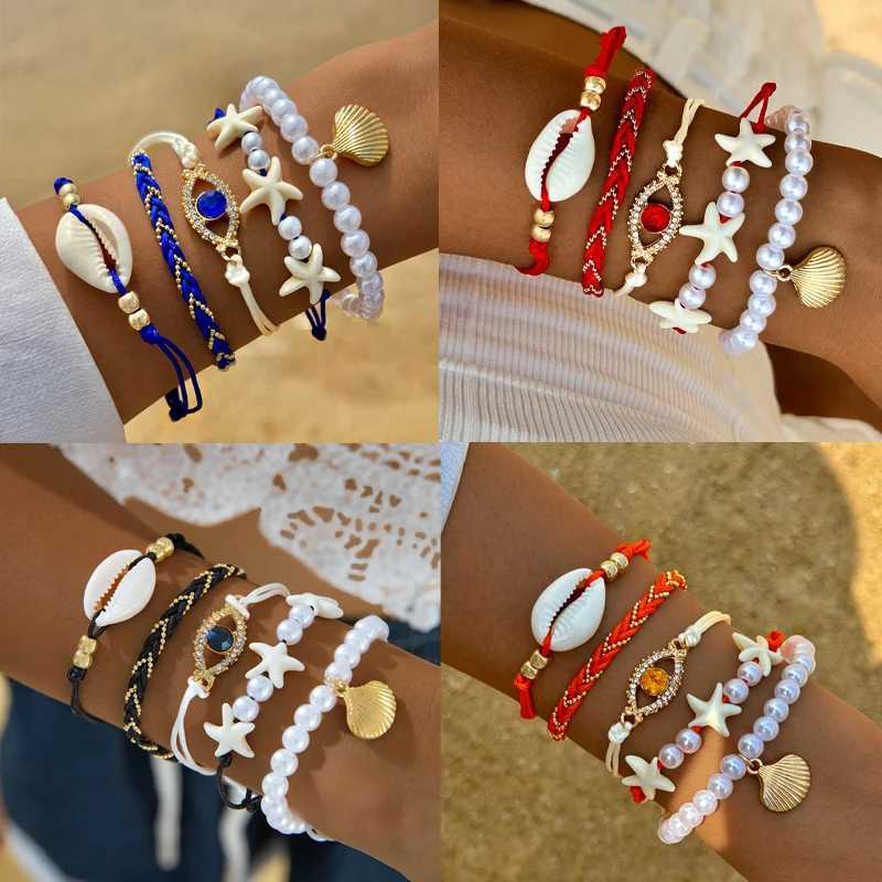 Tocona 5pcs/set Bohemian Imitation Pearl Bracelets for Women Ethnic Style Shell Beaded Bangles Summer Beach Jewelry Set 26165XJ250117