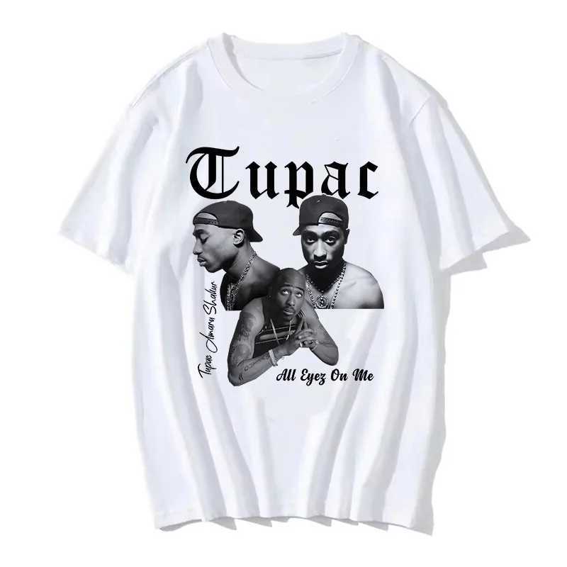 Fashion T-shirt rapper Tupac Top Hip Hop Street wearing oversized short sleeved T-shirts for men and women HarajukuXJ250409