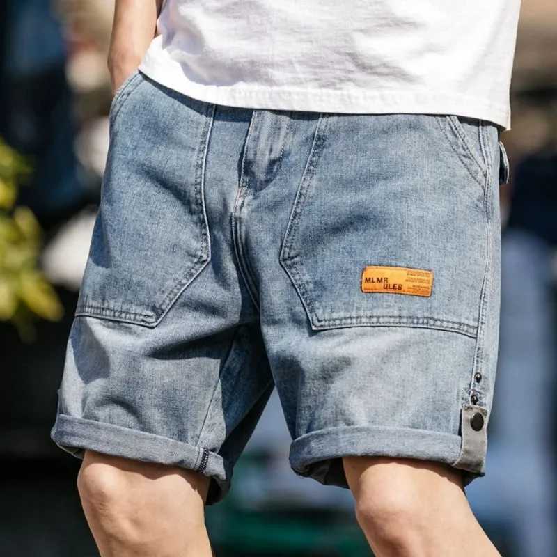 Man Denim Shorts with Pockets Cargo Gray Short Jeans Pants for Men Summer Blue Korean Fashion Sale Harajuku Buttons Original Y2kXJ250117