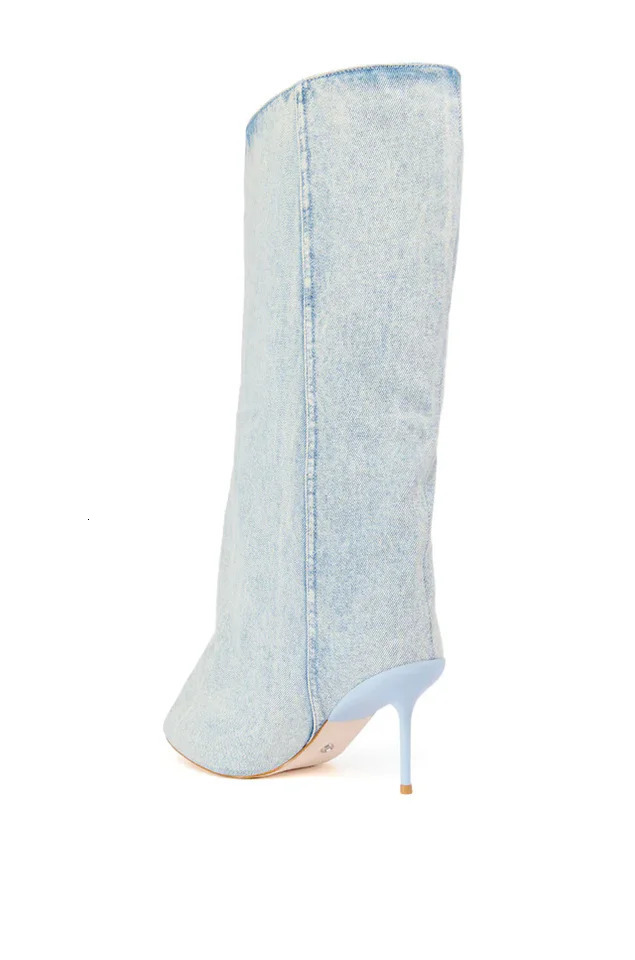 Denim Jeans Hemp Blue Pointed Toe Midcalf Boots Womens Big Calf Western Rome Slipon Shoes For Wide Calves 44 250117