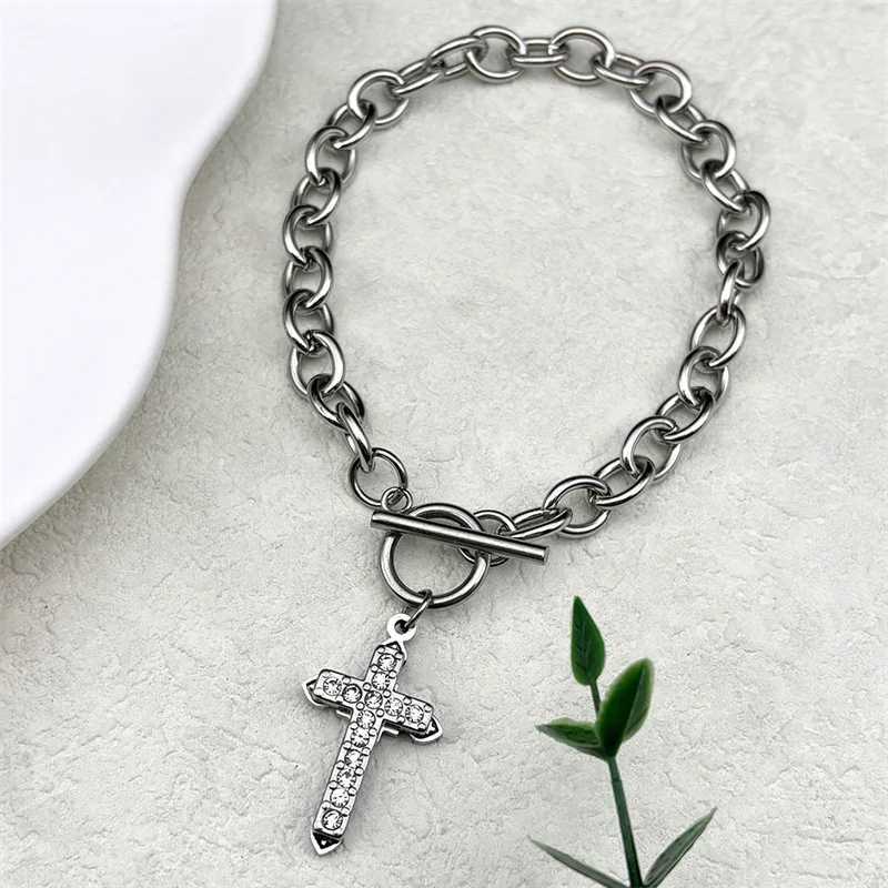 Cross Christian Stainl Steel Pendant Bracelet Gold/Silver Color Rhinestone Men Women Fashion Hand Chain JewelryXJ250117