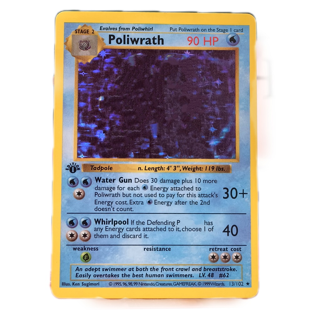 Customised Patterns Hot Card Game Cards Collectible Cards Rare Levels Suitable for Adults and Children Poliwrath Shadowless TCG