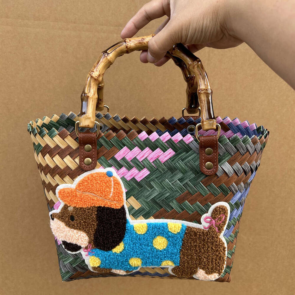 New Designer Woven Handbag Tote Bag Striped Sausage dog Nylon Rope Pendant Tote Beach Bag Women's Casual Handbag For Commute Travel