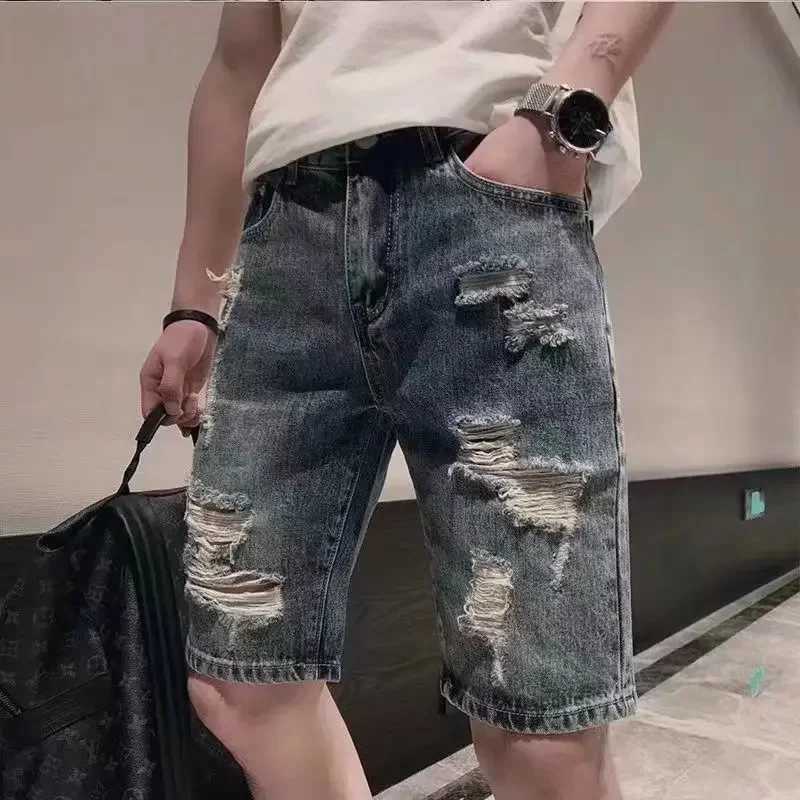 Mens Short Jeans Pants Straight Ripped Summer Male Denim Shorts Cut Korean Fashion Xxxl Y2k Harajuku Retro Luxury Original EmoXJ250117