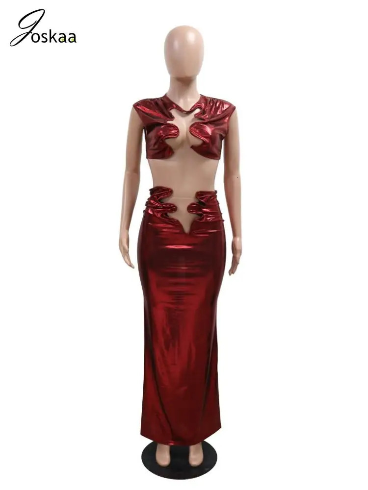 Joskaa Sexy Irregular Cutout 2 Piece Sets Women Hipster Crop Tank Tops and Long Skirts Matching 2025 Spring Party Club Outfits 250113