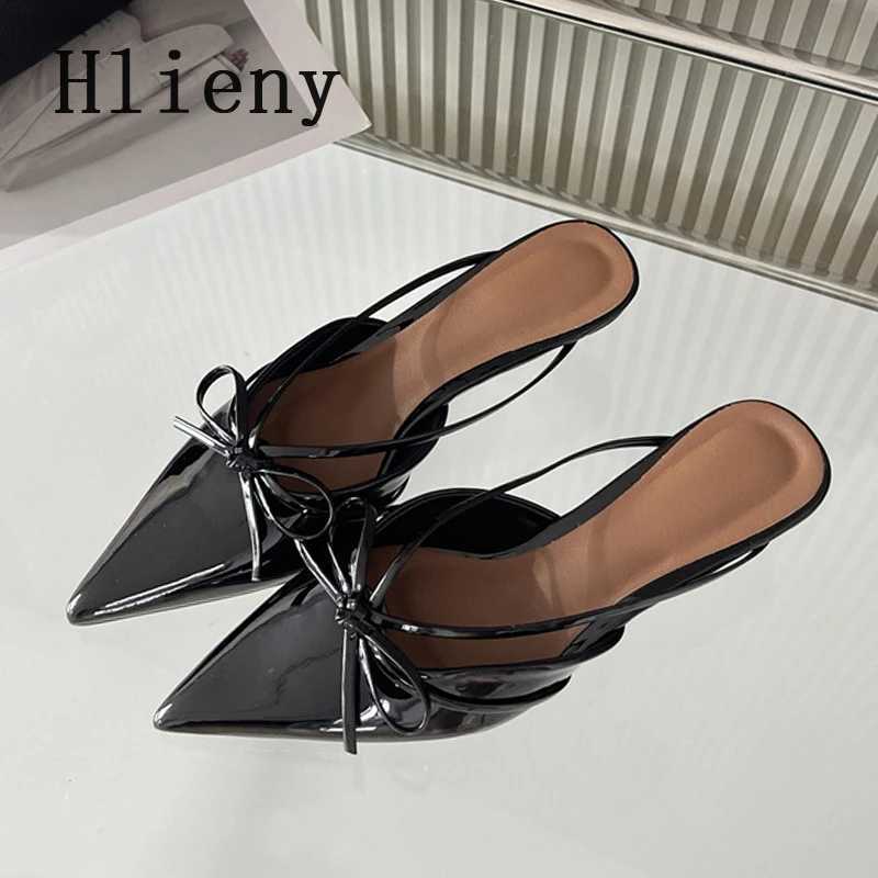 Hlieny Fashion Design Butterfly-Knot Pointed Toe Low Thin Heels Mules Slippers Women Pumps Shallow Slingback Sandal Female ShoesC250319