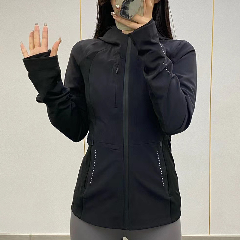 European and American women's high-quality zipper cardigan waterproof hooded sweatshirt yoga suit slimming sports jacket with fleece jacket