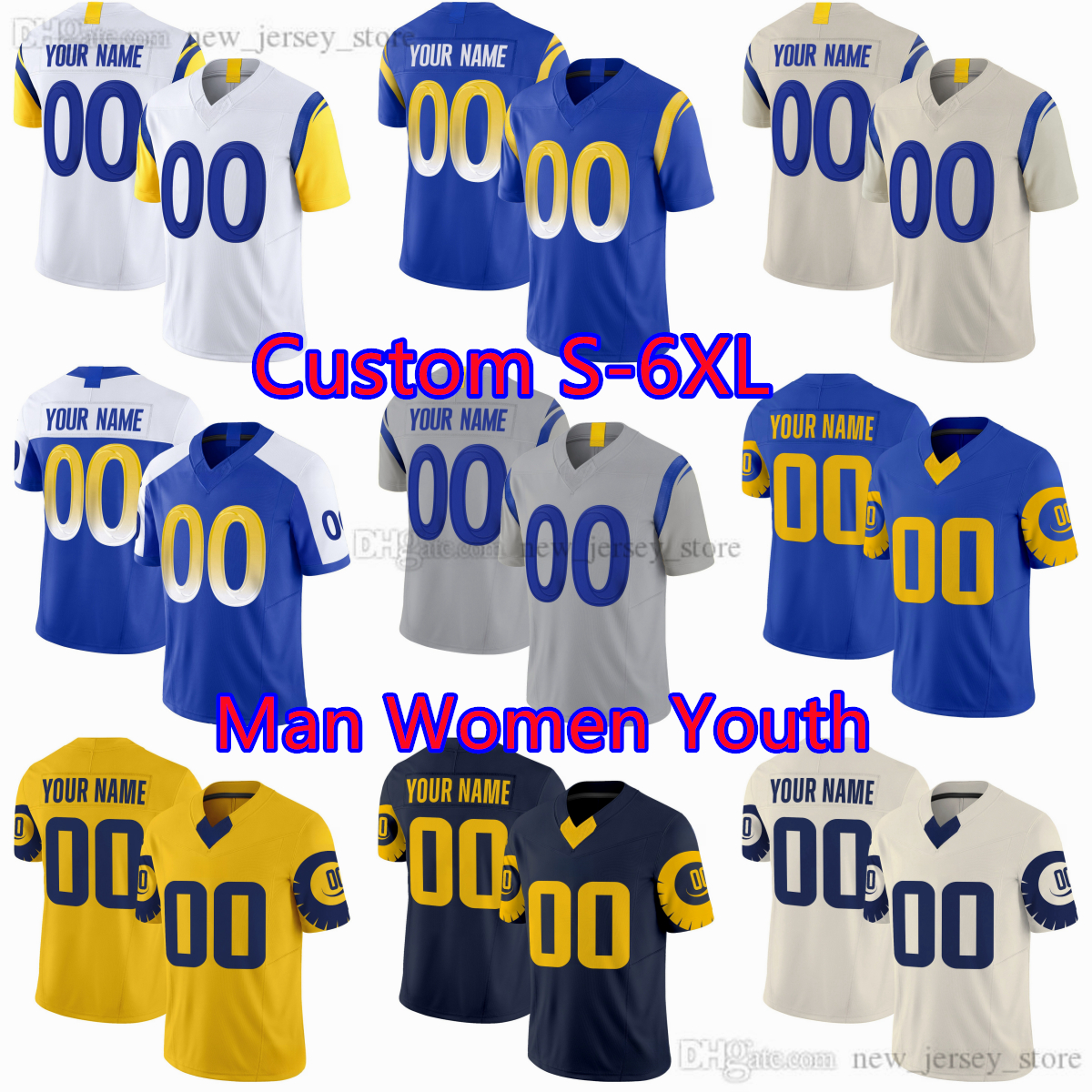 Custom DIY Nacua Football 2024-25 New 10 Cooper Kupp Jersey Stitched 9 Matthew Stafford 8 Jared Verse 55 Braden Fiske Jerseys S-6XL Man Women Youth Kids Garoppolo