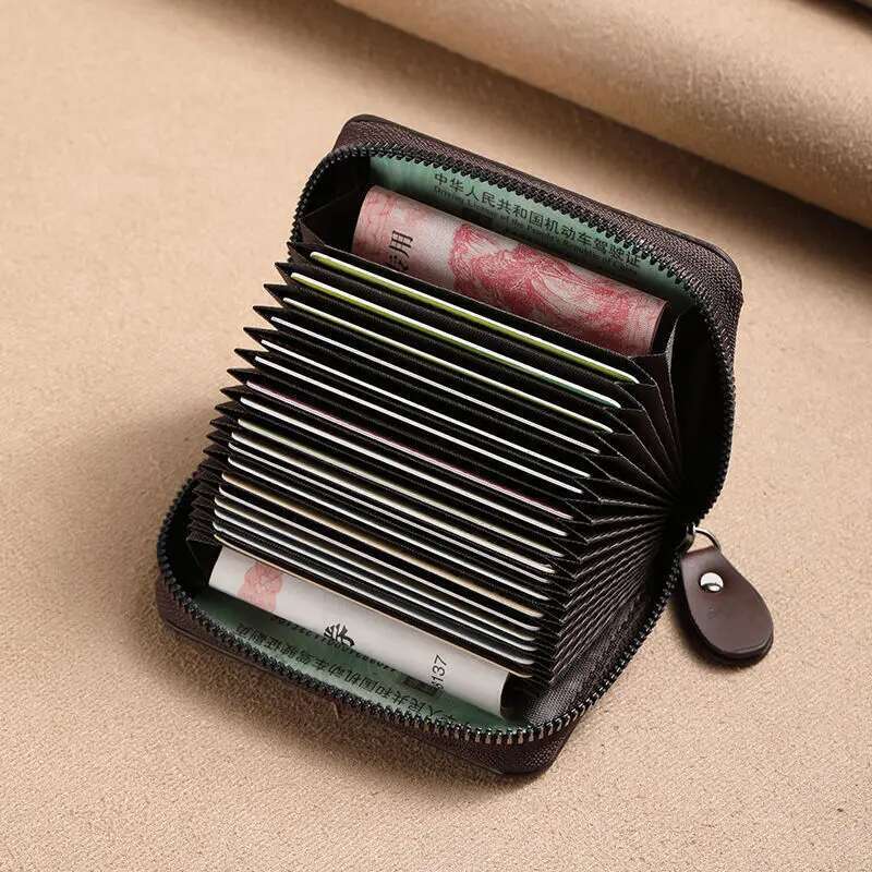 PU Leather Men'S Holder Small Zipper Short Wallet Solid Color Coin Purse Accordion Design ID Business Credit Card Case 1PC swissmilitary