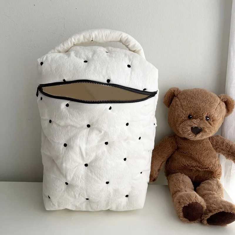 Dot Pattern Cotton Diaper Storage Bag Childrens Baby Cart Zipper Handbag Diaper Storage Bags Simple Travel Portable Storage-BagXJ250117
