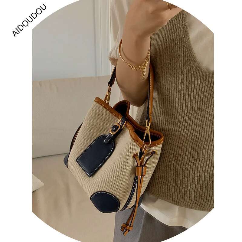 Maxdutti Fashion Girl Retro Ing Contrast Color Bucket Messenger Bag Women Versatile Casual Design Handbag Shoulder