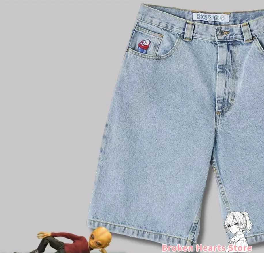 Y2K Big boy Baggy Jeans Embroidery Denim Short for Men Streetwear Leisure Short Mujer Hot Traf Men shorts jean Skate jeans menXJ250117