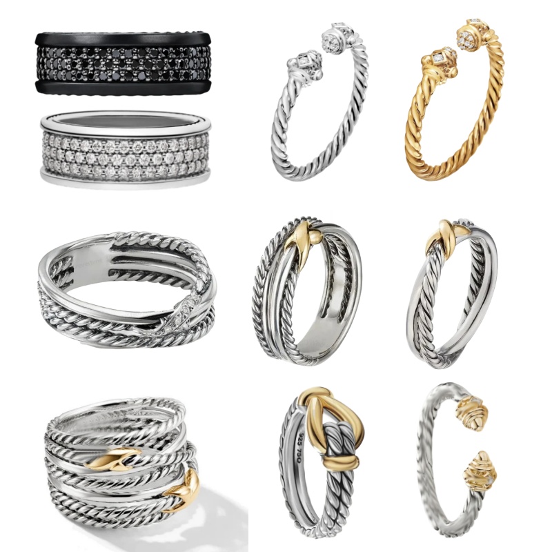 new Designer Cable ring For Women men Twisted Vintage X Band rings cross Black Row Diamond 925 sterling silver open twisted string pearl Jewelry Valentine Day gift