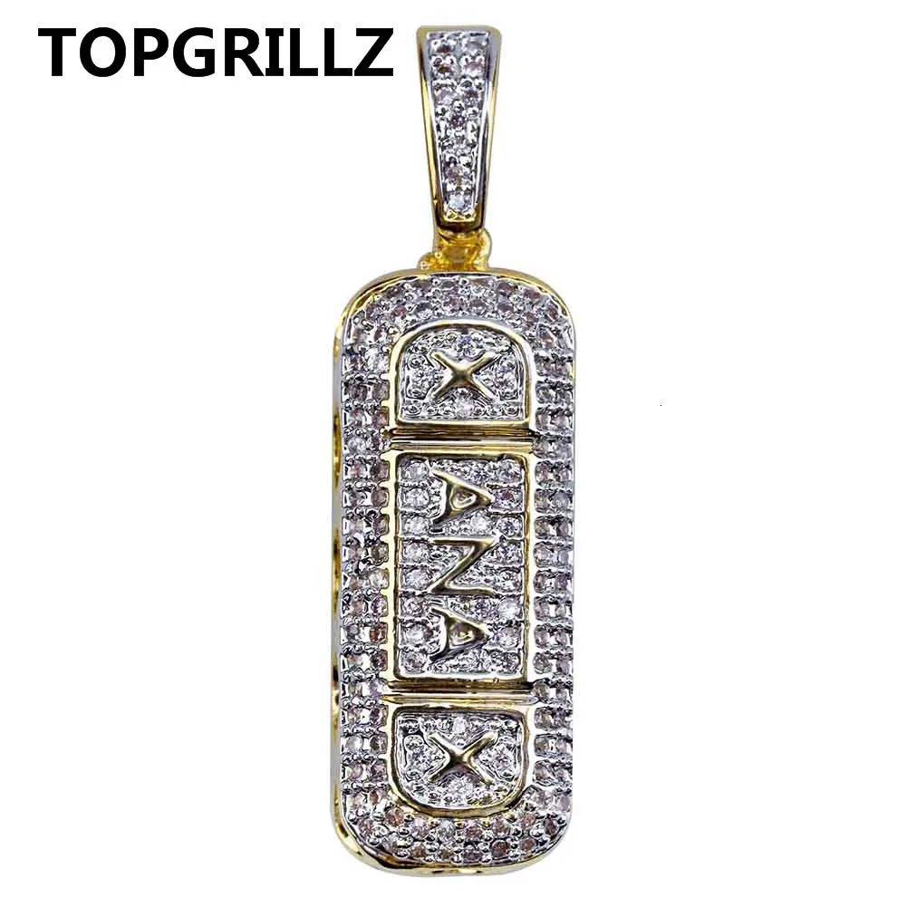 TOPGRILLZ Hip Hop Gold Plated Ice Mini Paving CZ Stone Xanax Pill Necklace and Pendant Charm 250116