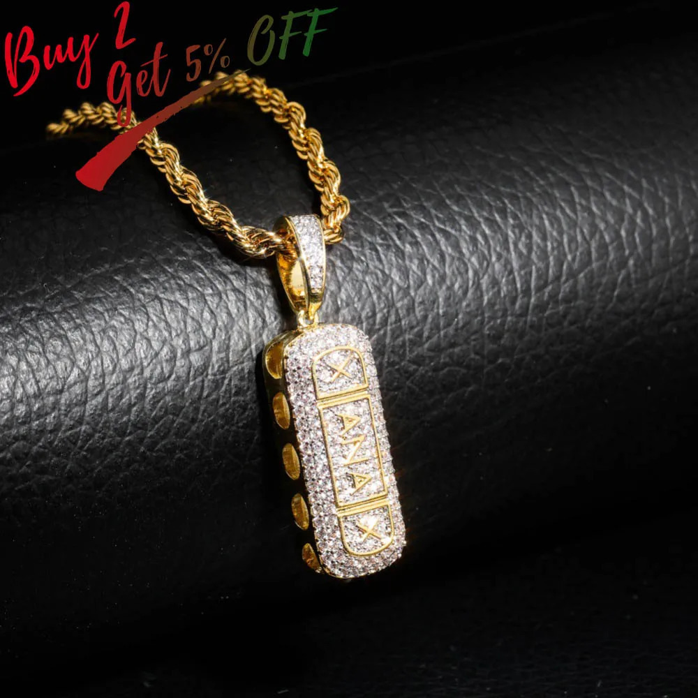 TOPGRILLZ Hip Hop Gold Plated Ice Mini Paving CZ Stone Xanax Pill Necklace and Pendant Charm 250116
