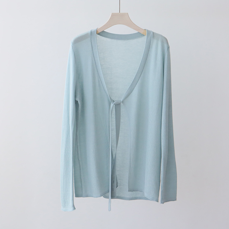 CRYJ1 Spring Collection for Her: -Silk Knit Sweater Jacket with Camisole Skirt - Elegant Lace-Up Top
