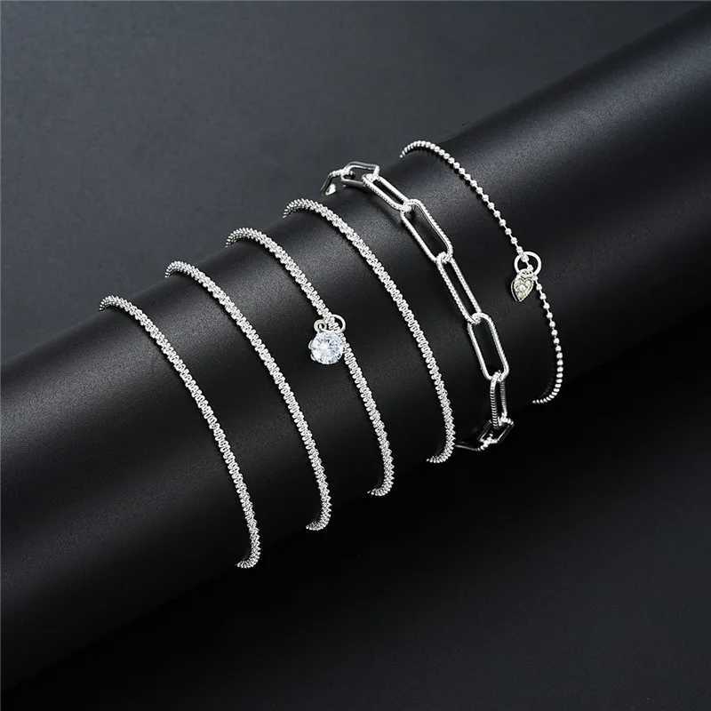 6 Pcs Fashion Silver Color Sparkling Adjustable Bracelets Set for Women Elegant Fashion Bracelet New Wedding Party Jewelry GiftsXJ250117