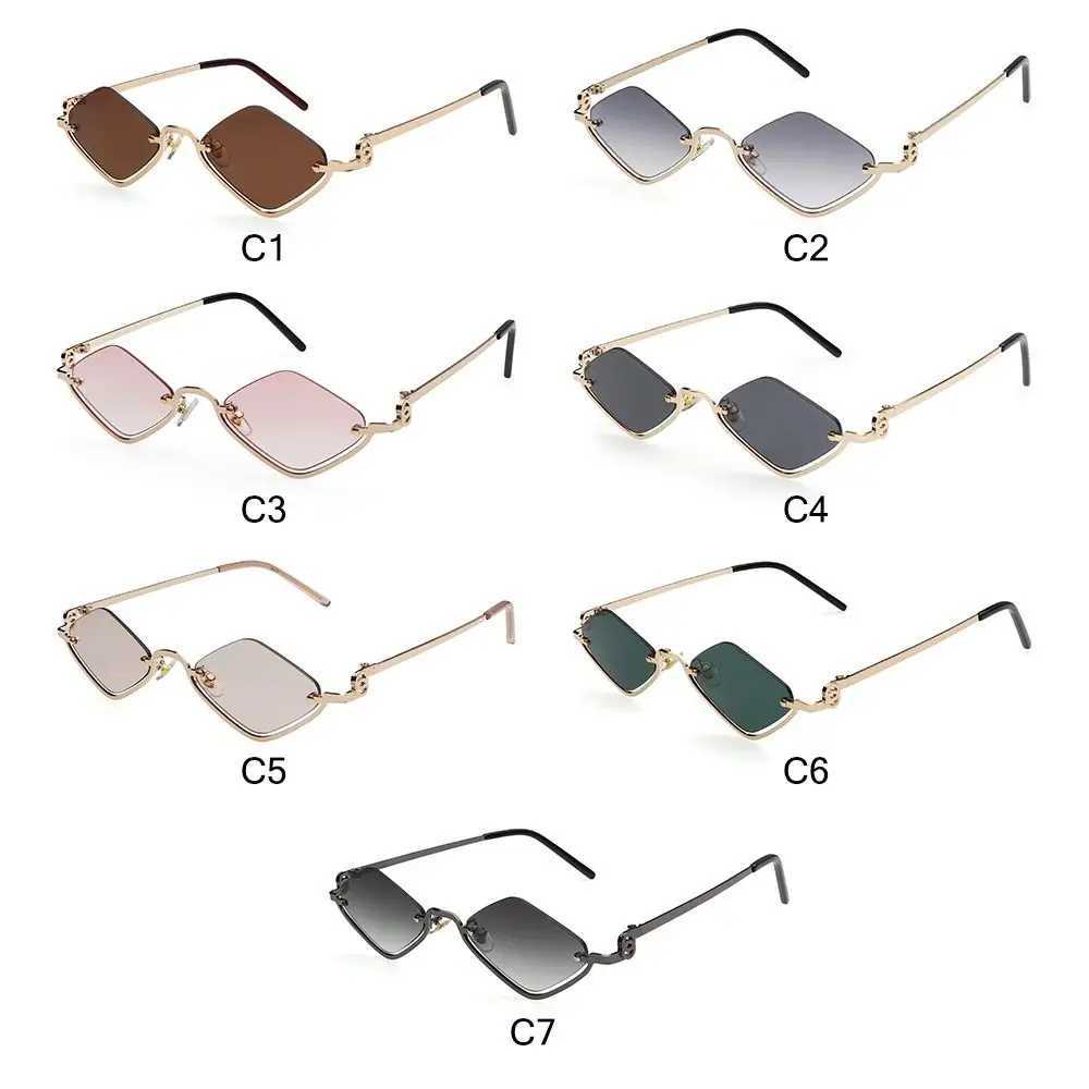 UV400 Protection Diamond-Shed Womens Sunglasses Metal Hip Hop Half Frame Sun Glasses Narrow Small Eyewear for Women Men W250116