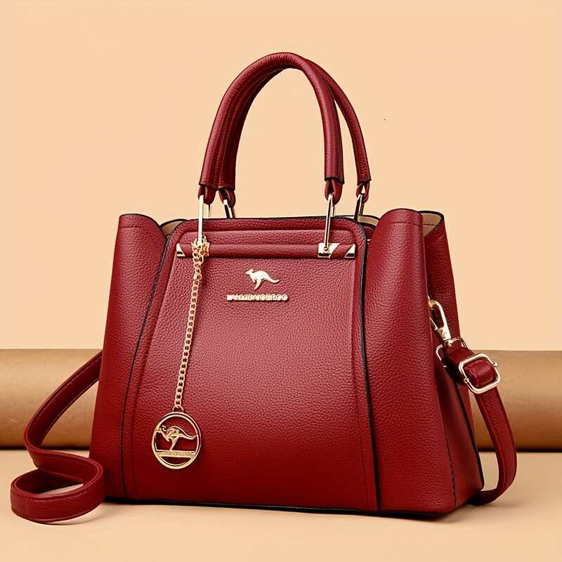Elegant large capacity women's artificial leather bag - multifunctional handbag with detachable shoulder strap, zipper closure, polyester lining,