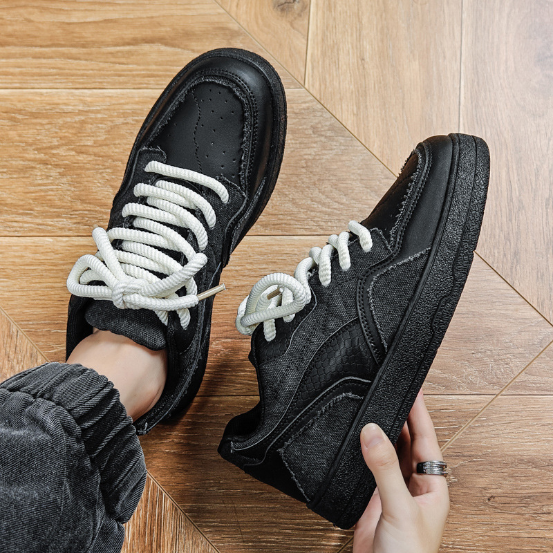 Men Casual Shoes Simple Design Versatile Fashion Thick Sole Low-top Wear-resistant Trendy Triple Black White Free shipping