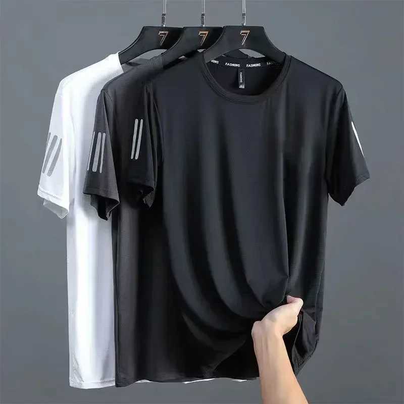 Summer Ice Silk T-shirt Mens Round Neck Quick Drying Short Sleeves Breathable Half Sleeve Top Mens Sport Loose TeeXJ250117