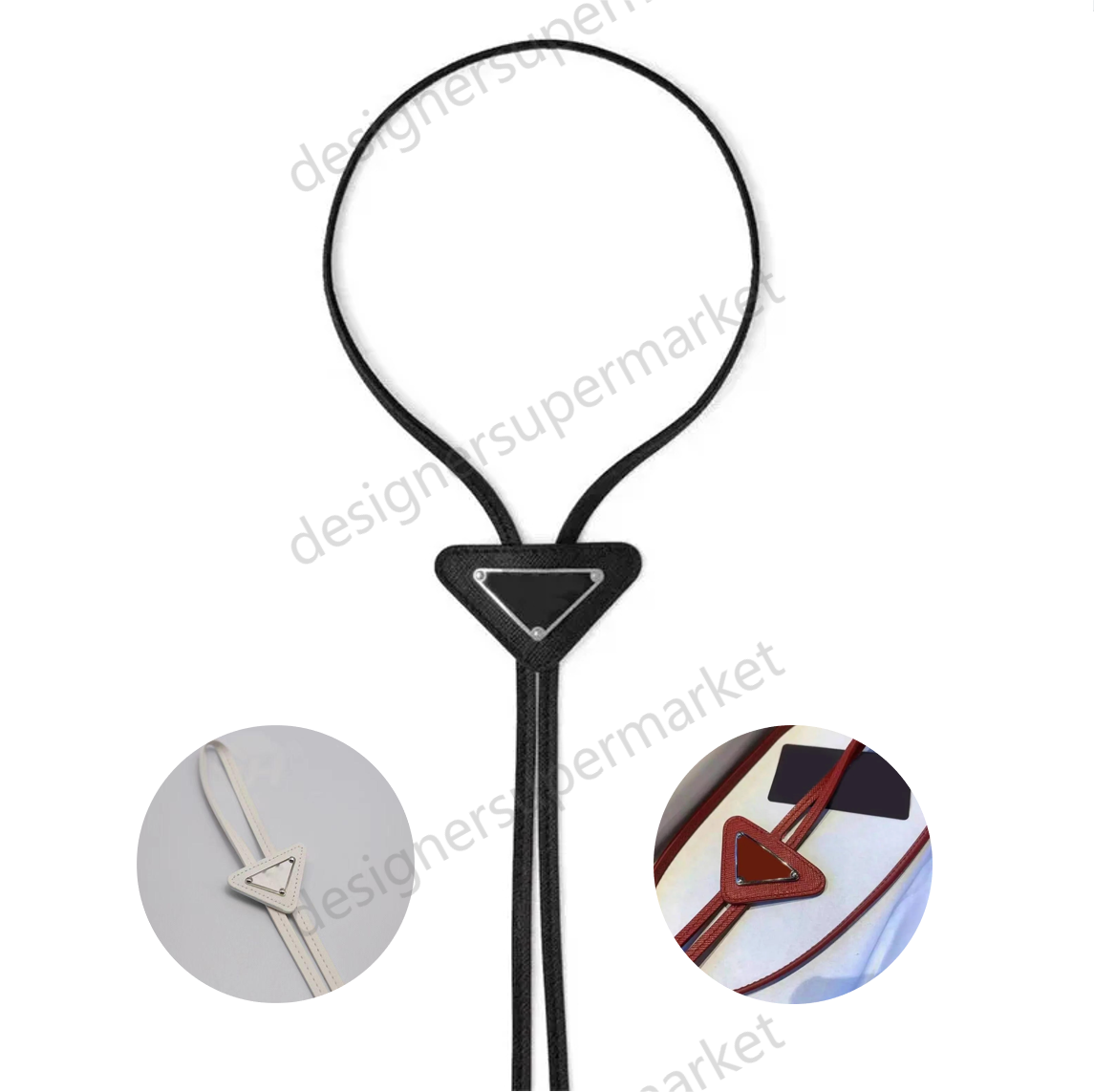 Leather Ties Men Designer Tie Women Men Bolo Ties Enamel Triangle Thin Drawstring Lock Neckwear Fashion Solid Color Black White Shirt Formal Luxury Neck Tie Clips