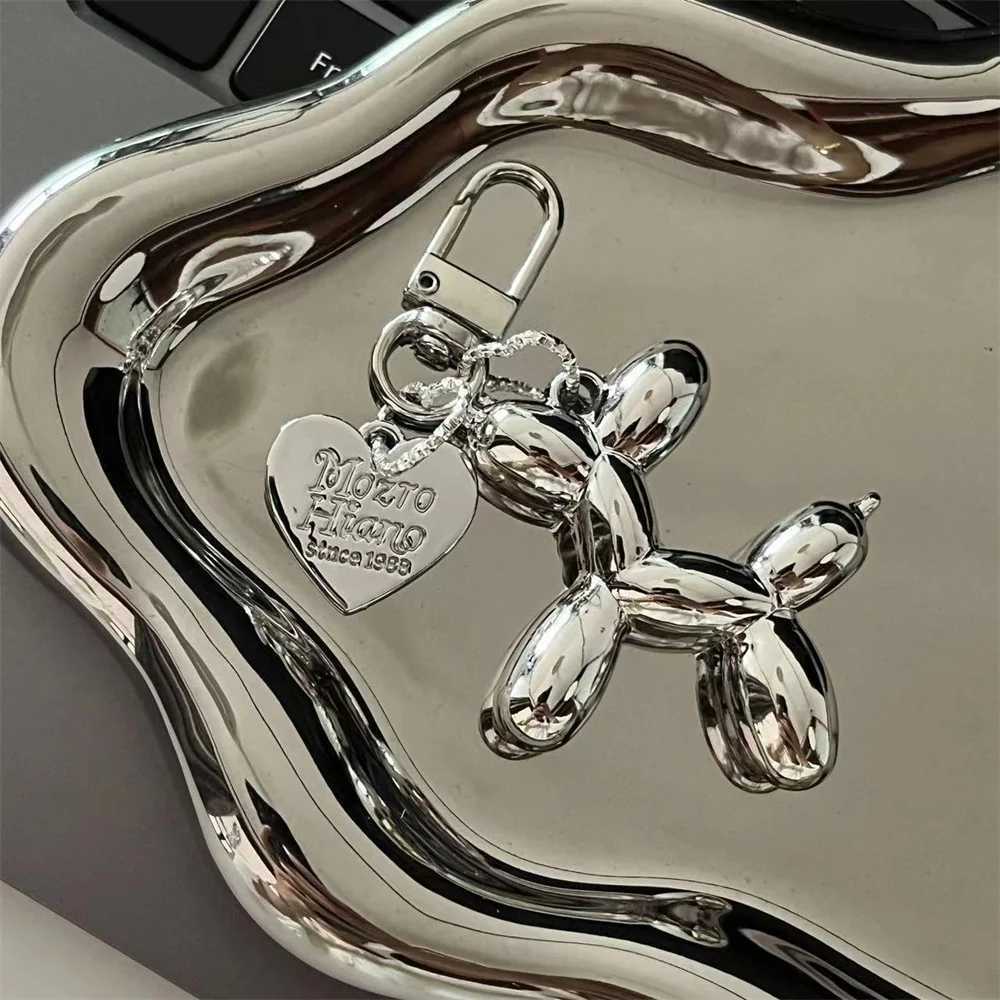 Fashion Y2k Silver Colors Backpack Balloon Dog Keychain For Women Cute Car Accories Pendant Keyring Birtay Jewelry GiftsXJ250116