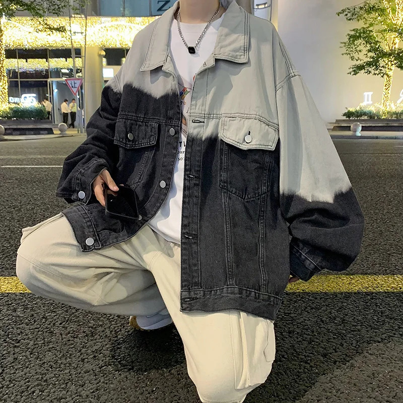 Tiedye Gradient Denim Jacket For Men Autumn 2025 Coat Korean Fashion Loose Lapel Veste Homme Hip Hop Retro chaquetas 250110Z
