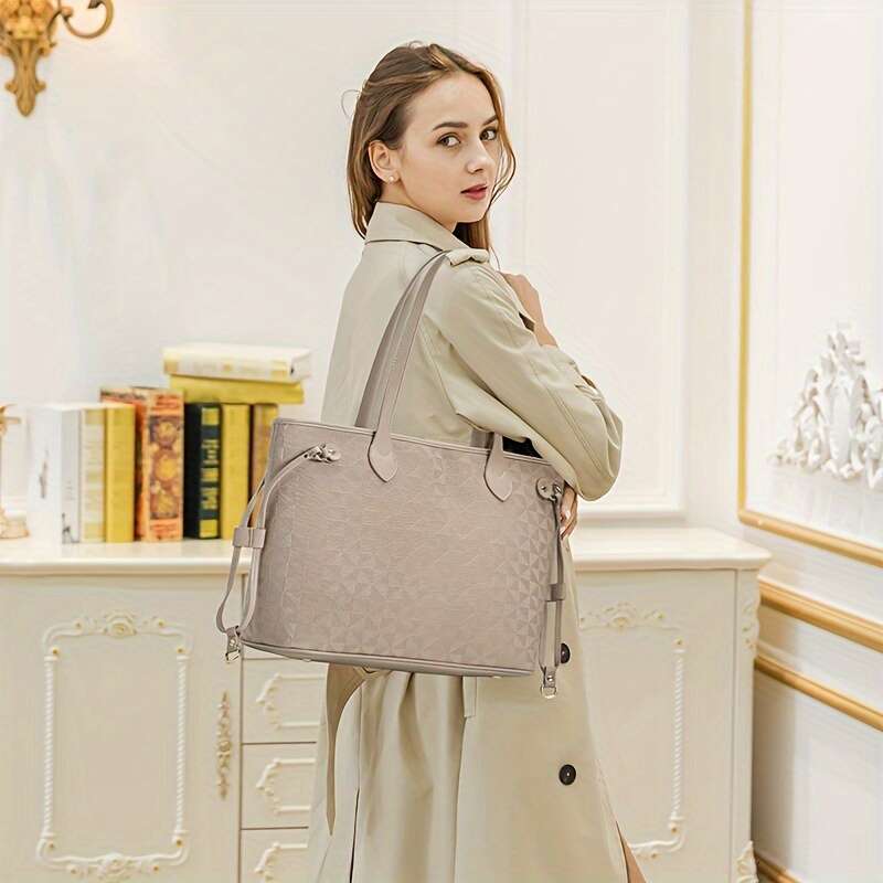 2025S Designer S New Model Piece Set Women S Fashionable Tote Matching Wallet Large Capacity Emed PU Leather Bag Shopping Bag With Shoulder Strap
